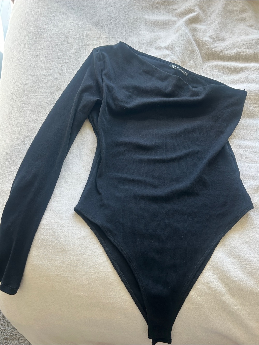 ZARA Black One-Shoulder Long Sleeve Bodysuit
